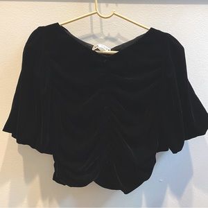 Zara black velvet balloon sleeve blouse with side zipper